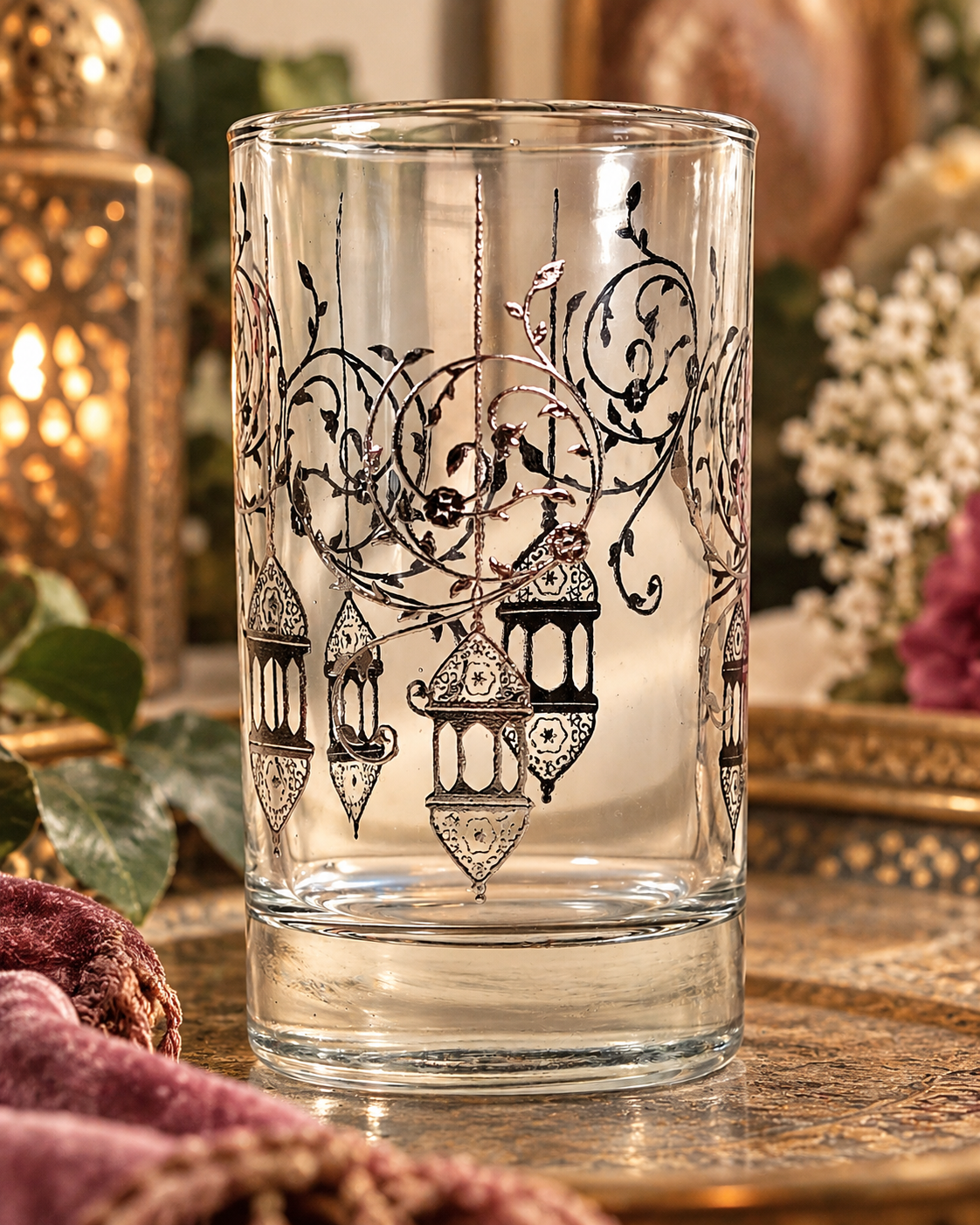 Vintage France Design Silver Moroccan Lantern Glass Tumbler – Ornate Filigree