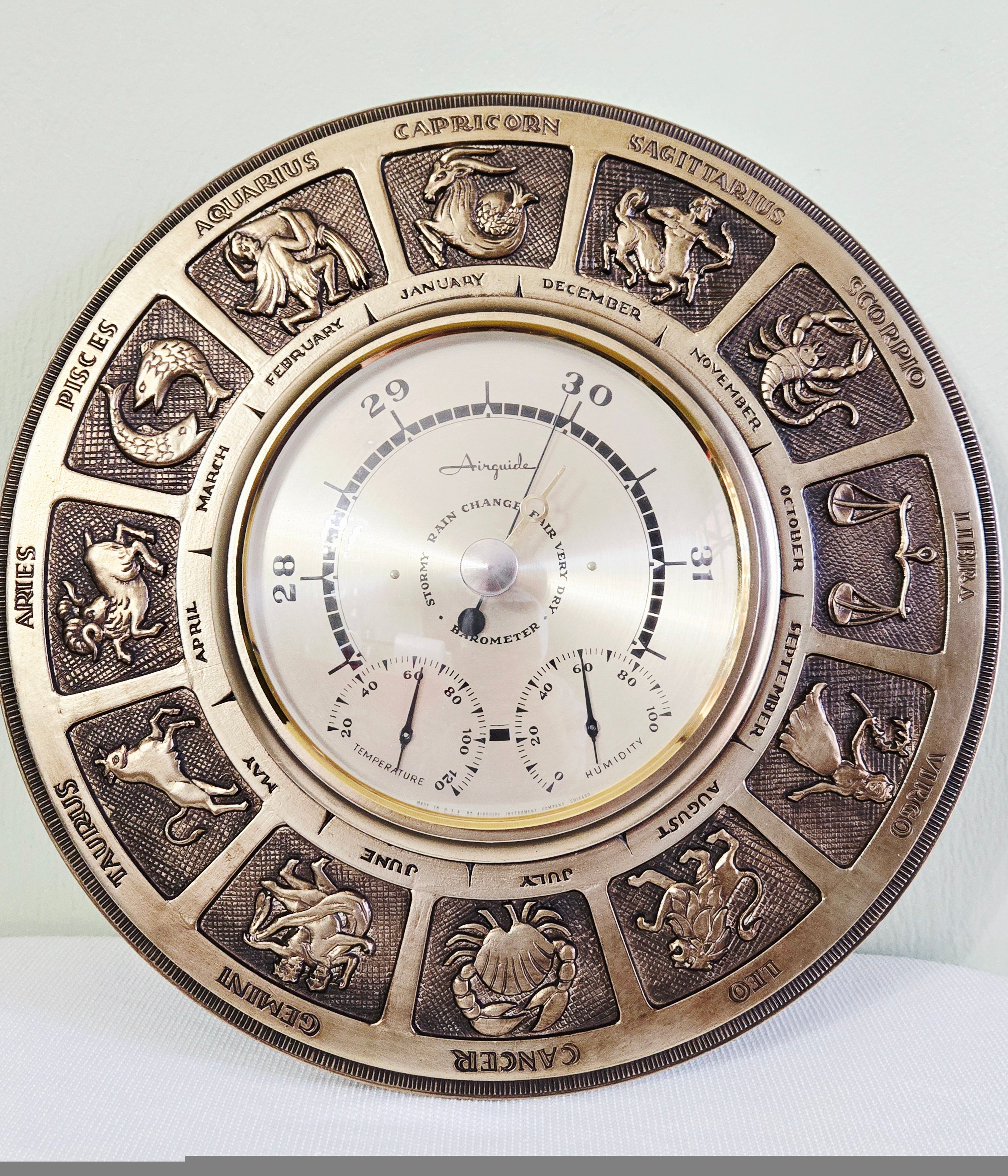 Airguide Zodiac Barometer Hygrometer Thermometer 14" Wall Plaque Vintage Astrology Decor