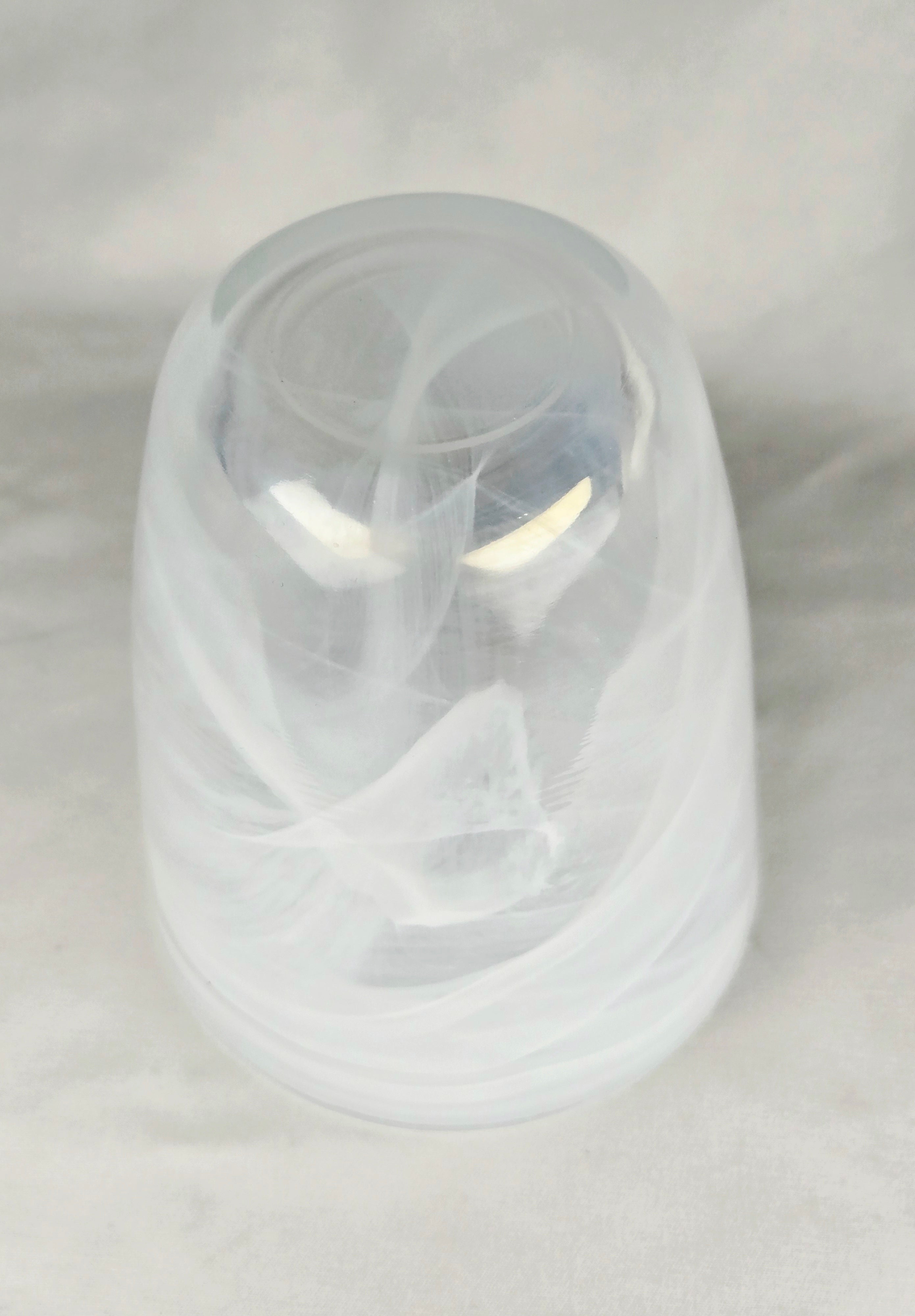Iridescent Frosted Glass Vase – Swirl Pattern Opalescent Small Decorative Vessel