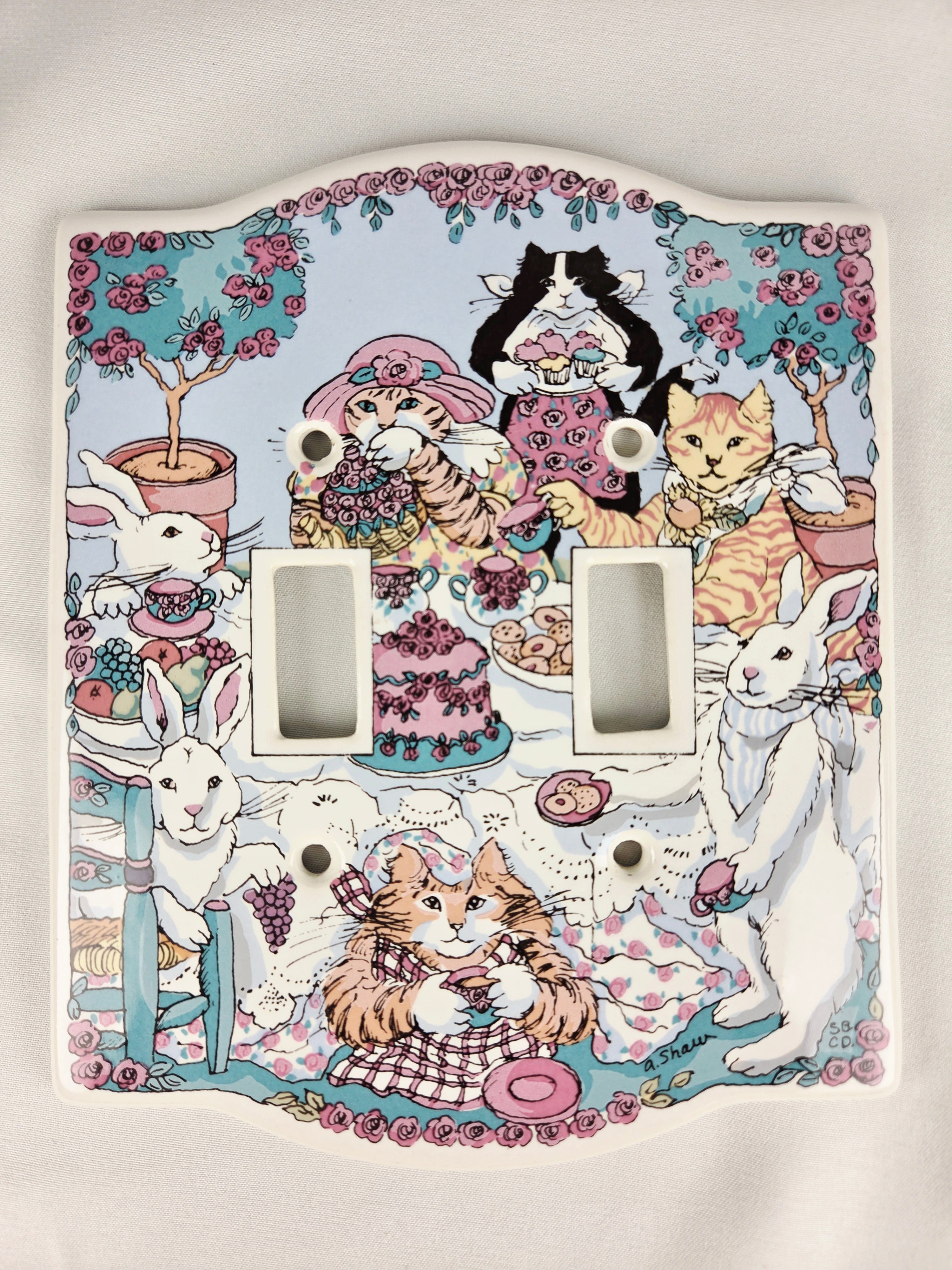 Vintage A. Shaw Cat Rabbit Light Switch & Outlet Cover Plates Set Cottagecore