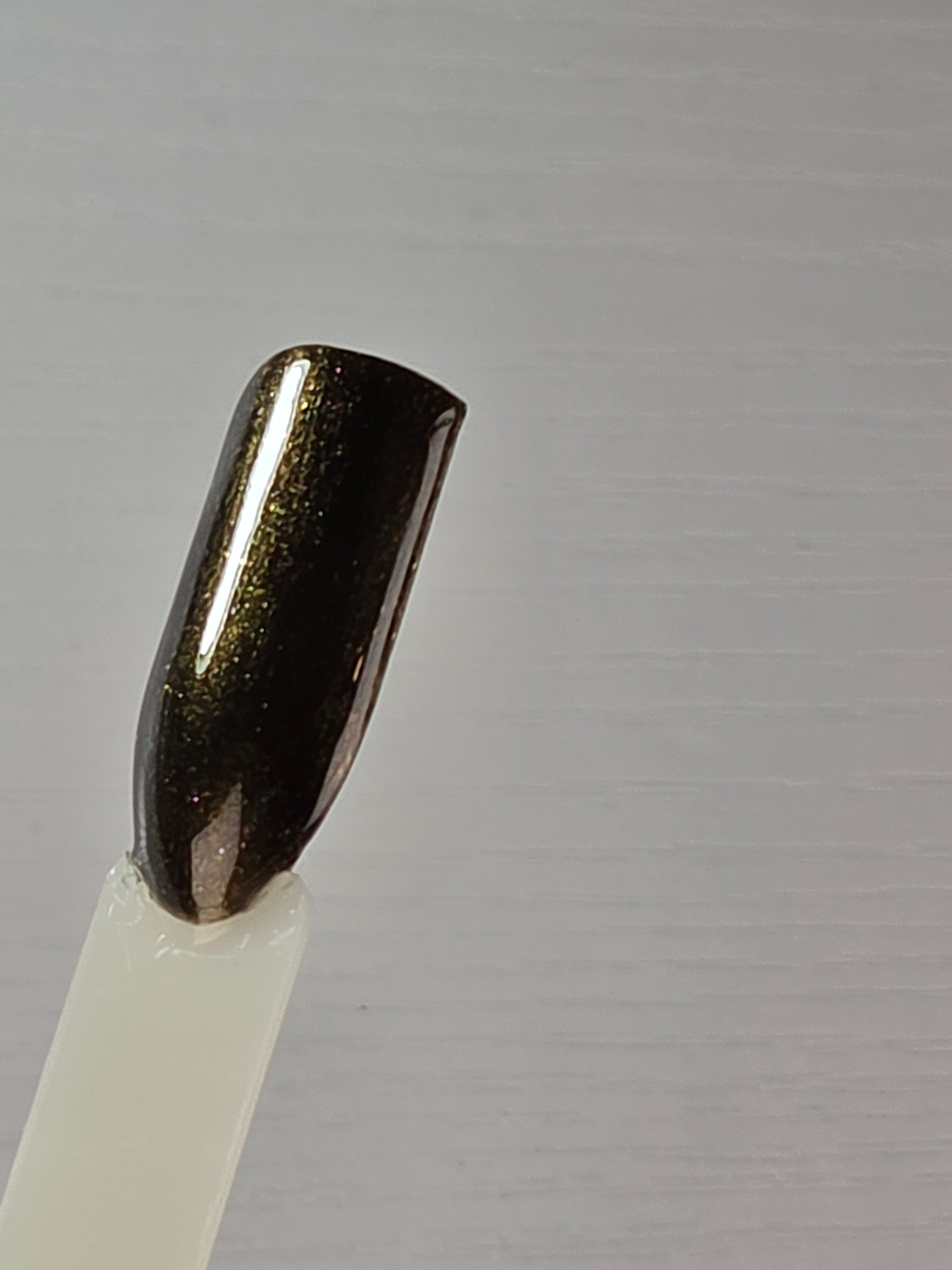 Liquid Krystal Co. Gilded Raven Prototype Nail Lacquer | Black Crelly with Antique Gold Shimmer | One-of-a-Kind Handmade Indie Polish