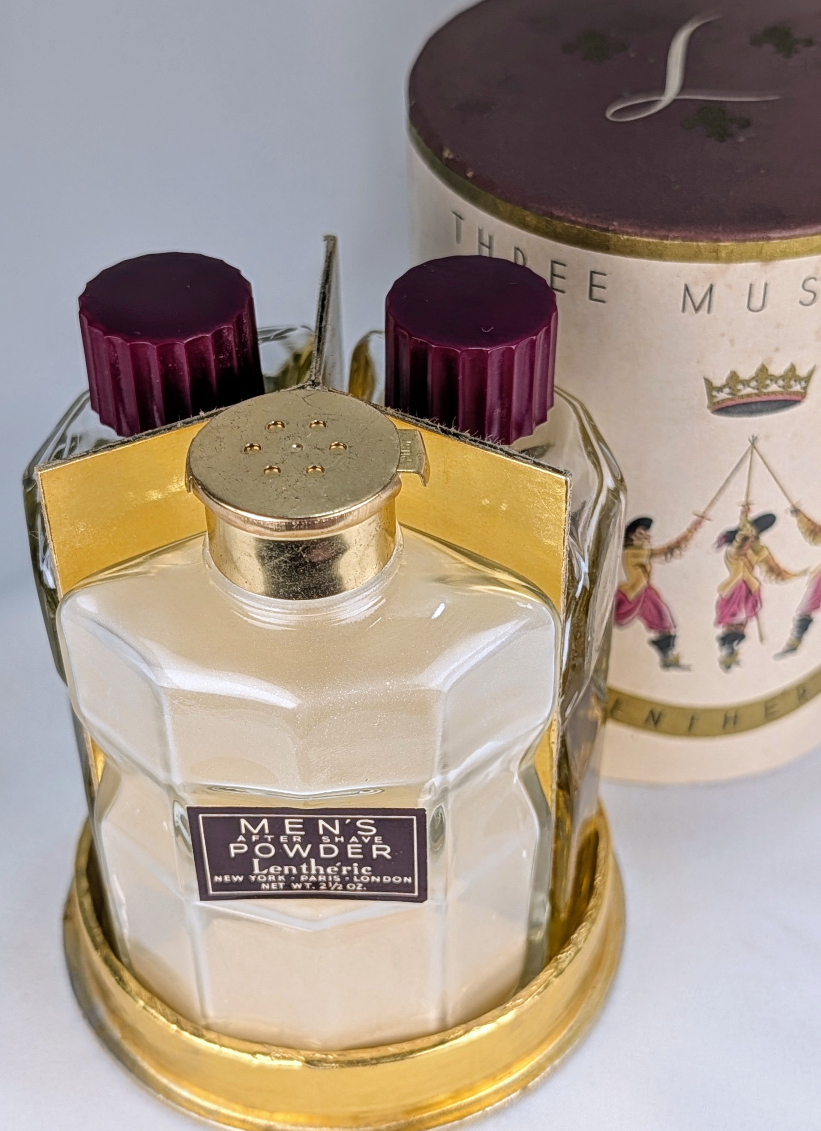 Vintage Lentheric “Three Musketeers” Men’s Grooming Set w/ Original Presentation Box – After Shave, Cologne & Powder Collection