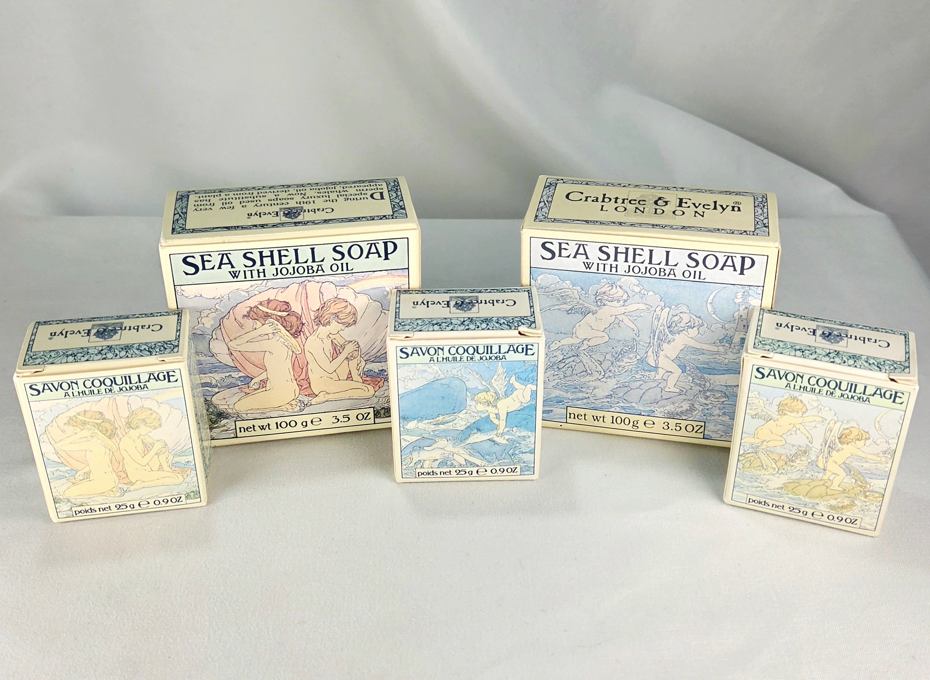 Vintage Crabtree & Evelyn Sea Shell Soap Collection | Jojoba Oil Guest Soaps & Bath Bars | 5 Piece Coastal Bath Set 1978