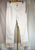 INC International Concepts White Embroidered Cuff Straight Leg Crop Jeans — NWT Size 6