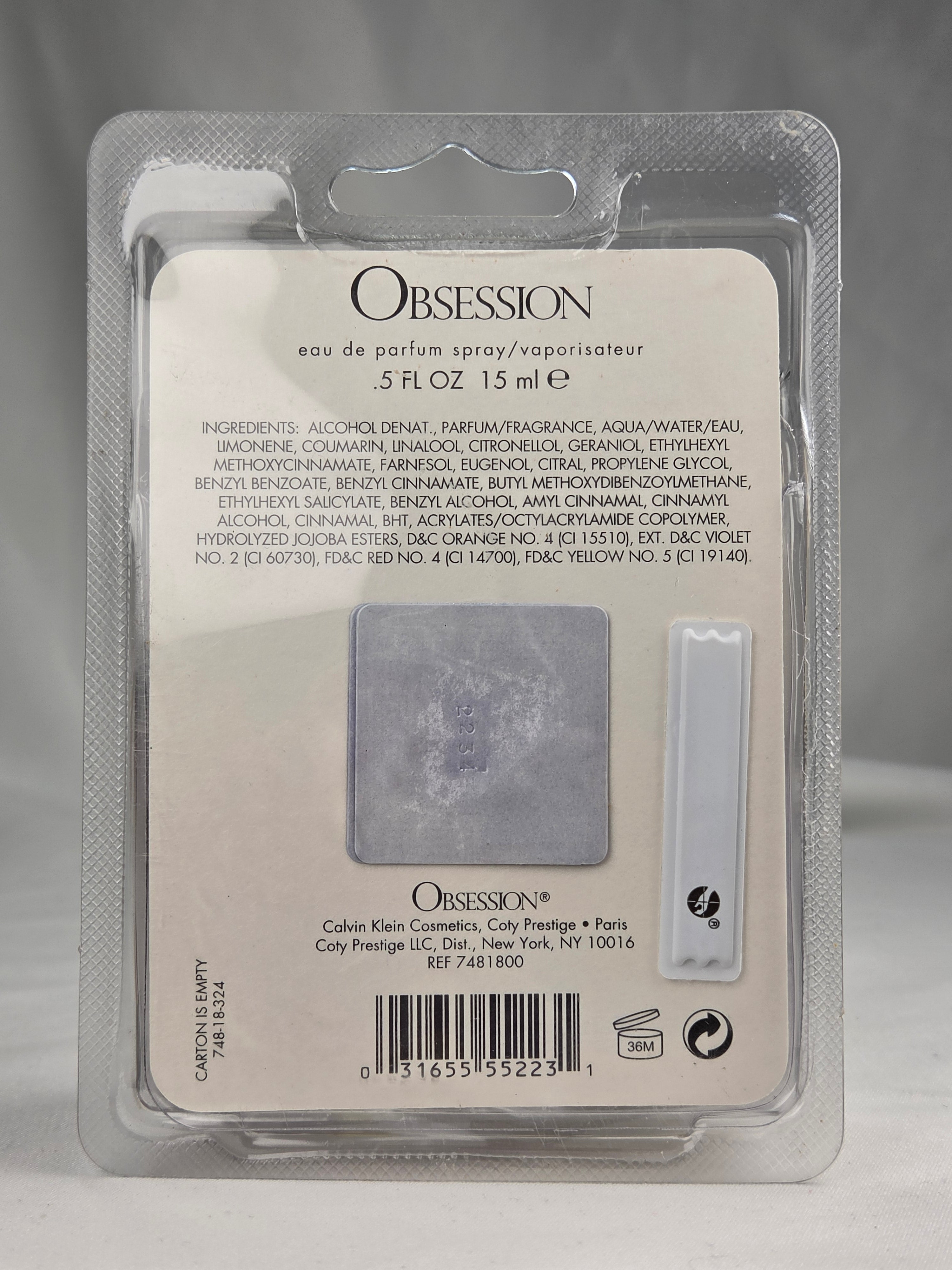 Calvin Klein Obsession Eau de Parfum Spray 0.5 oz 15ml Vintage Mini Sealed Blister Pack