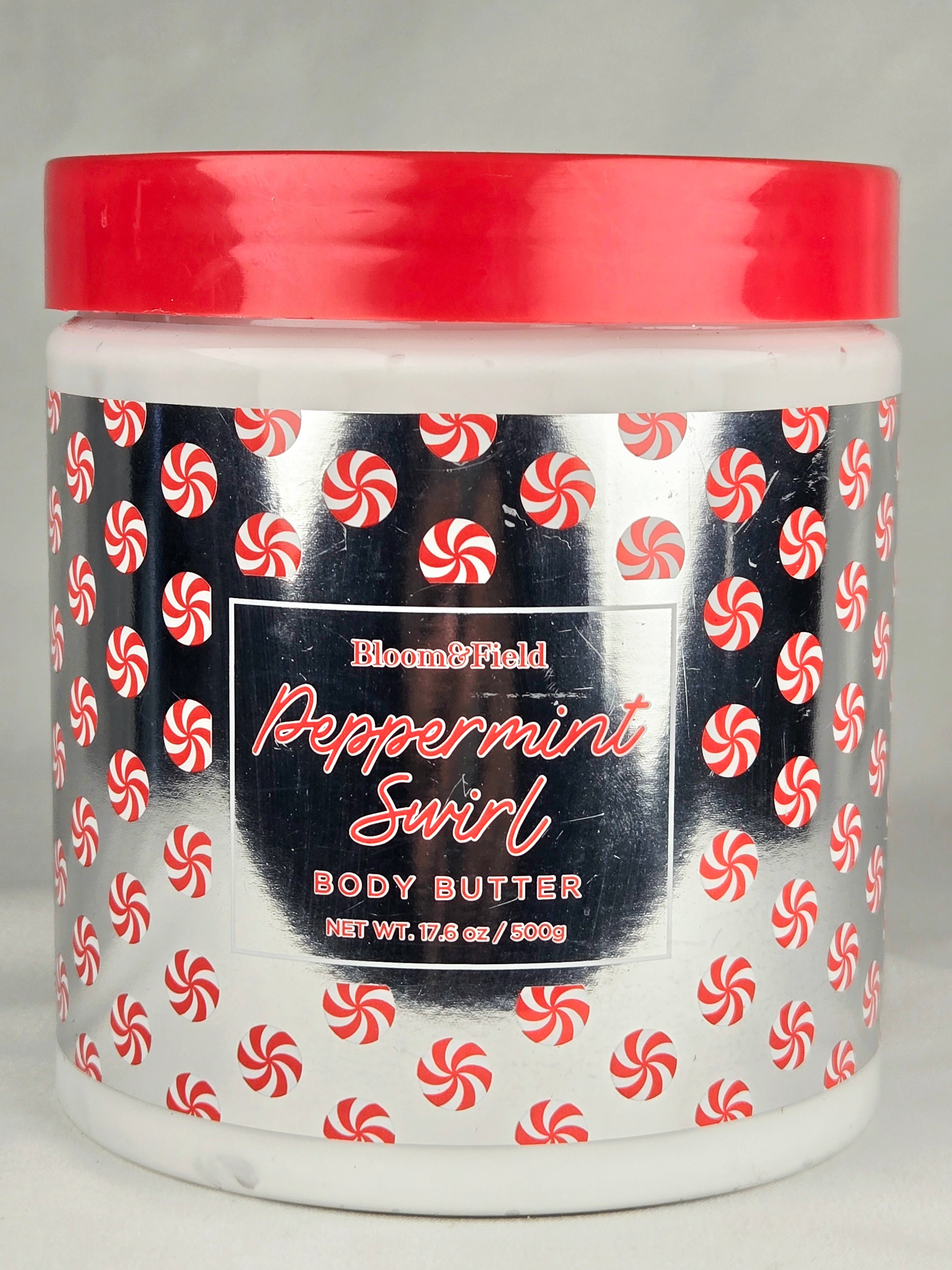 Bloom & Field Peppermint Swirl Body Butter 17.6 oz (500g) Large Holiday Peppermint Moisturizing Body Cream