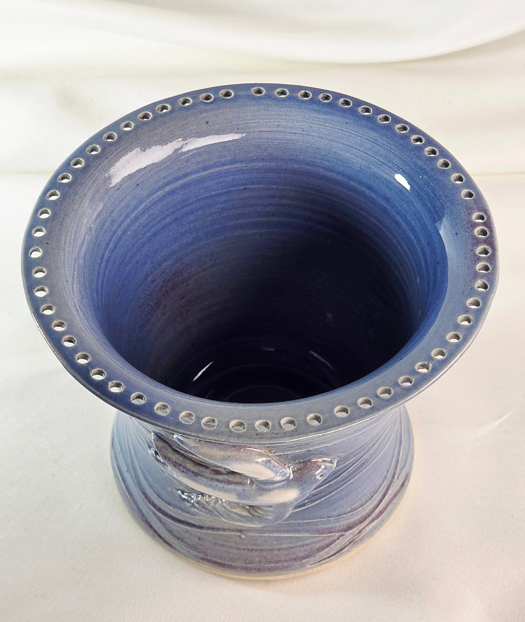 Signed Robbs Studio Pottery Pansy Ring Flower Frog Vase – Blue Bird Relief