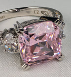 925 Sterling Silver Pink CZ Statement Ring Size 7 Vintage-Inspired Cocktail Ring