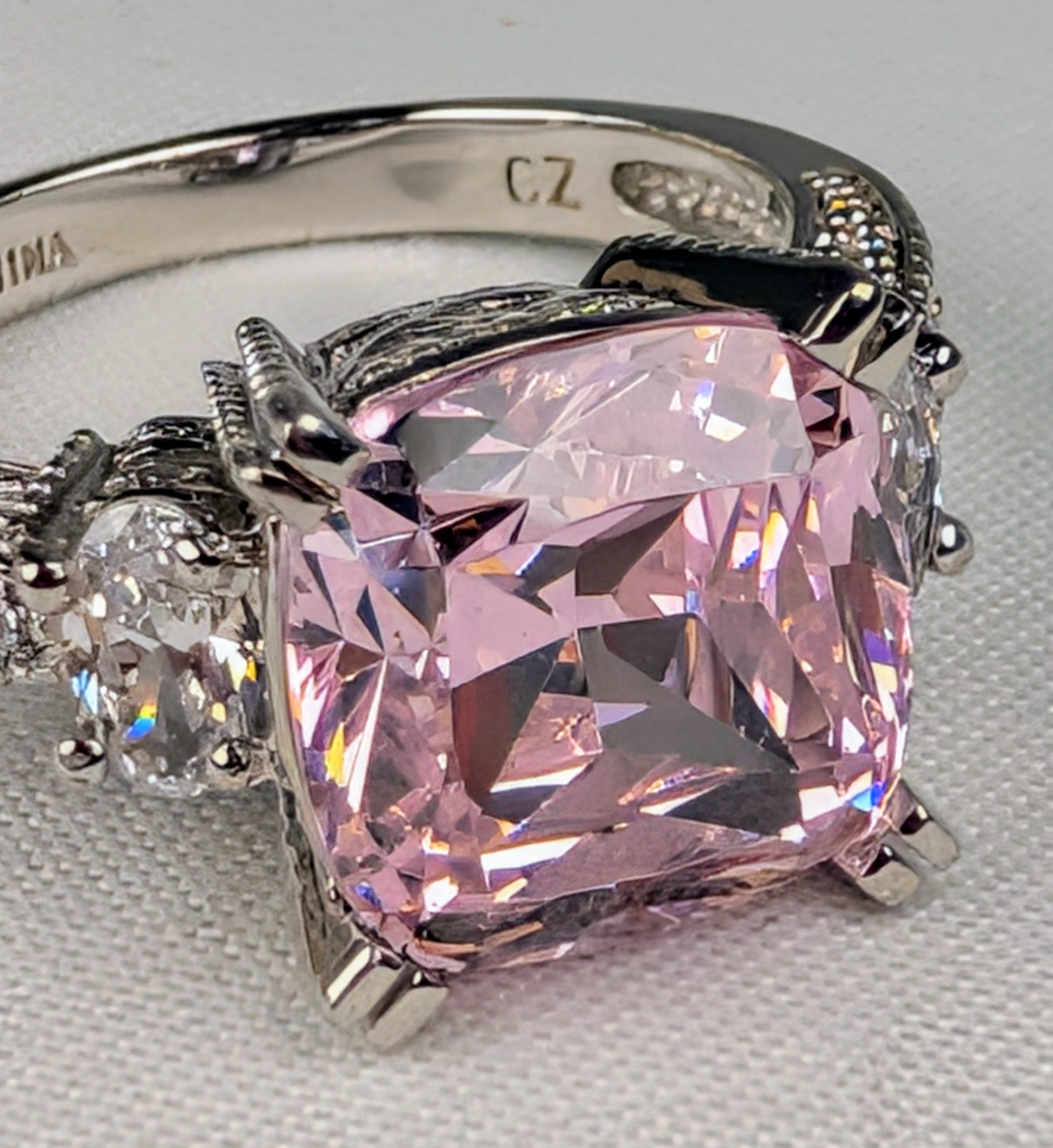 925 Sterling Silver Pink CZ Statement Ring Size 7 Vintage-Inspired Cocktail Ring