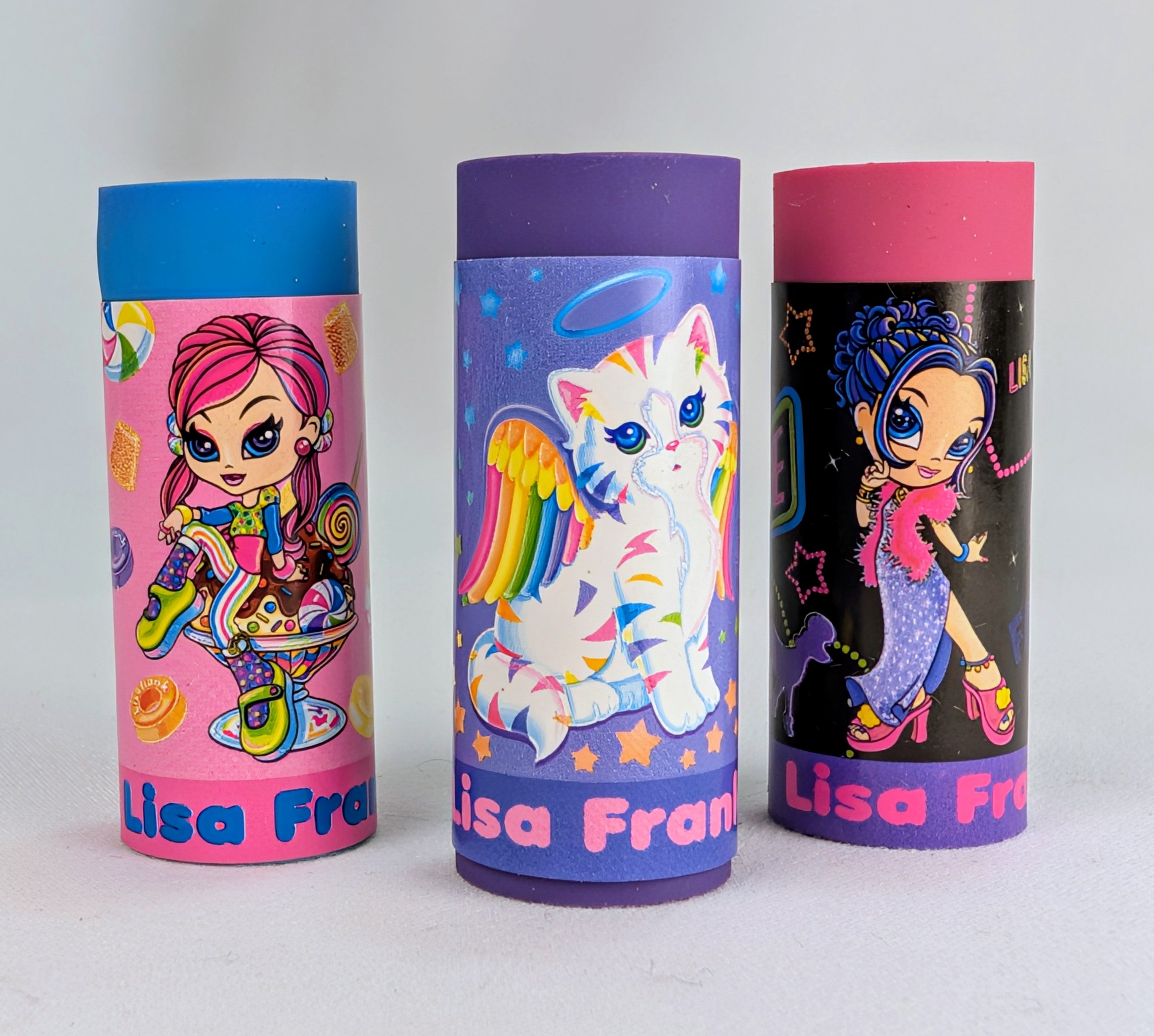 Vintage Lisa Frank Character Eraser Set of 3 Rainbow Kitty Candy Girl Glam Girl