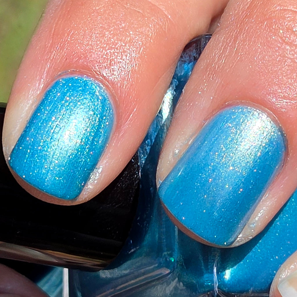 Cyanalite Handmade Cyan Blue Nail Polish with Subtle Gold Shimmer | Indie Nail Lacquer Prototype