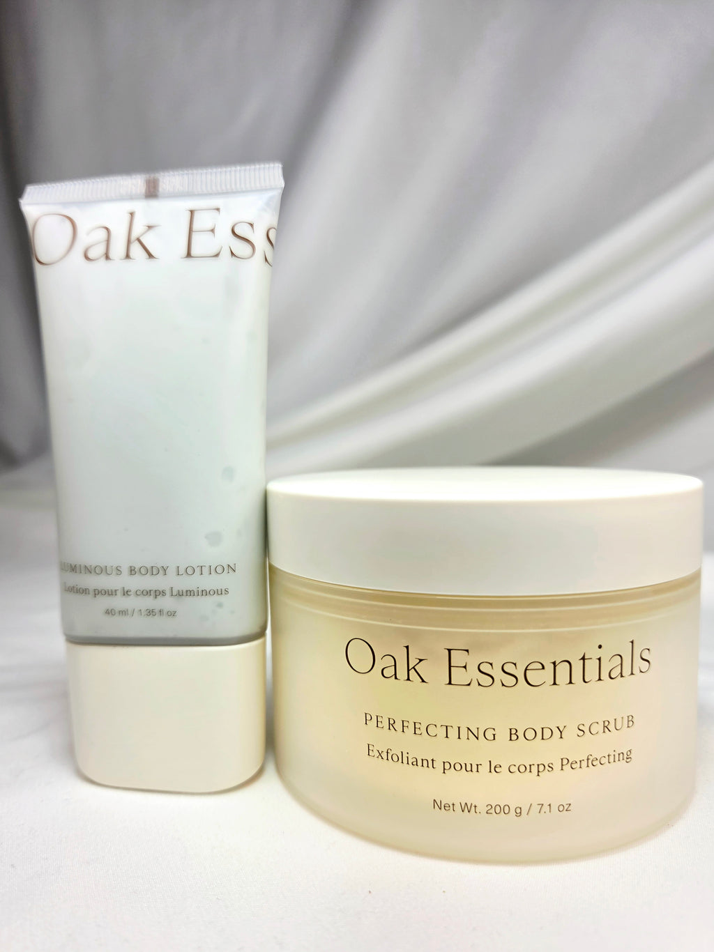 Oak Essentials Luminous Body Lotion + Perfecting Body Scrub Set