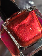 Velvet Noel — Ruby Red Shimmer Nail Polish with Silver Hex Glitter | Christmas Holiday Indie Lacquer | Liquid Krystal Co.
