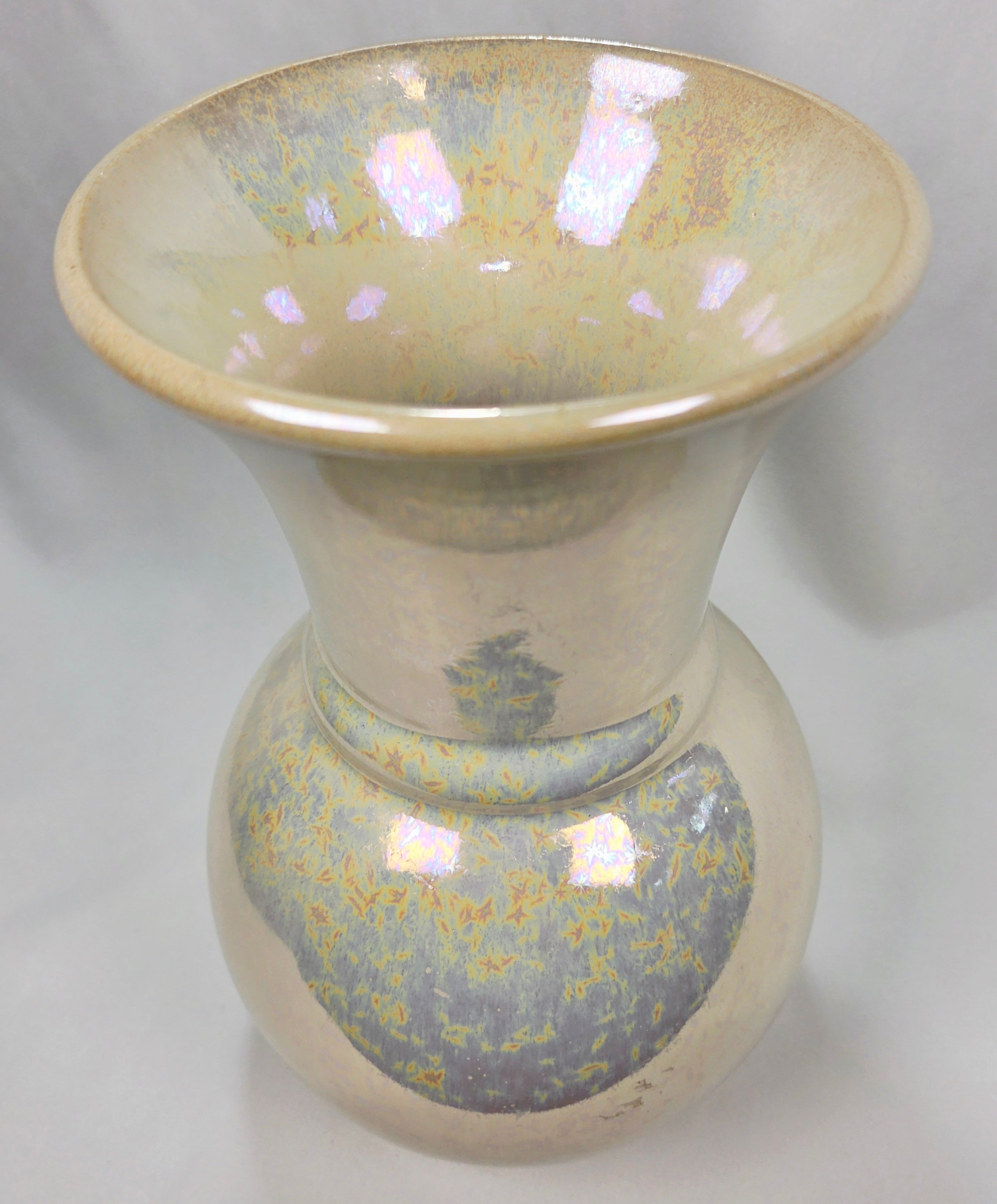 Studio Pottery Iridescent Crackle Luster Art Vase 8.5" Hand Thrown Ceramic Home Decor Accent