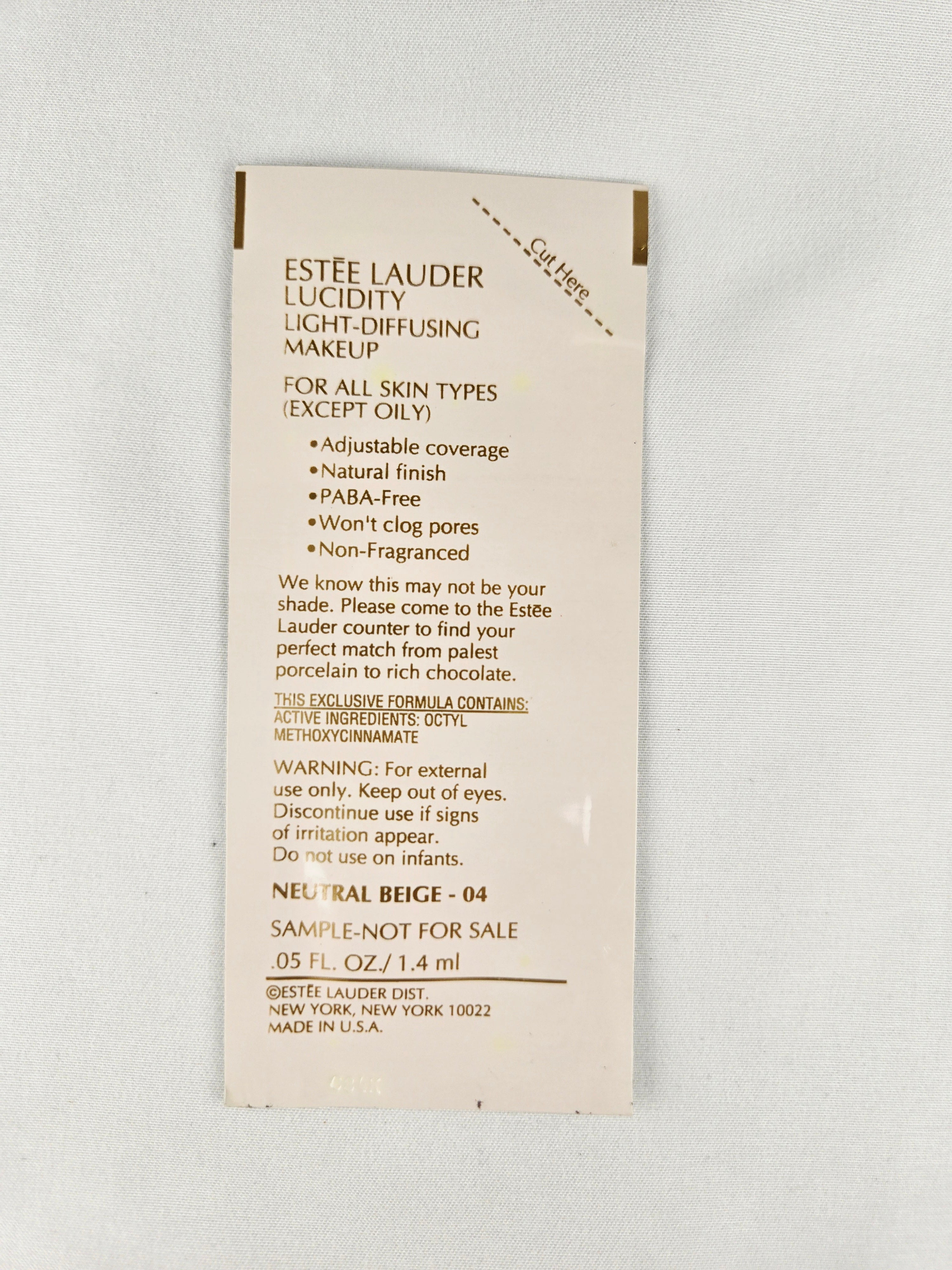 🎁 Present Pile Add-On | $25+ Order                    Estée Lauder Lucidity Light-Diffusing Makeup Sample – Neutral Beige 04