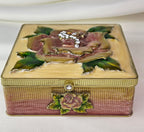 Ornate Floral Enamel Mirrored Jewelry Box Raised Rose Rhinestones Gold Tone Jay Strongwater Style 4"
