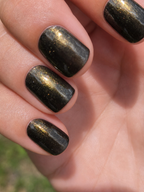 Gilded Raven- Charcoal Black Crelly Shimmer with Gold Glimmer Sheen Nail Polish | Handmade Indie Nail Lacquer Liquid Krystal Co