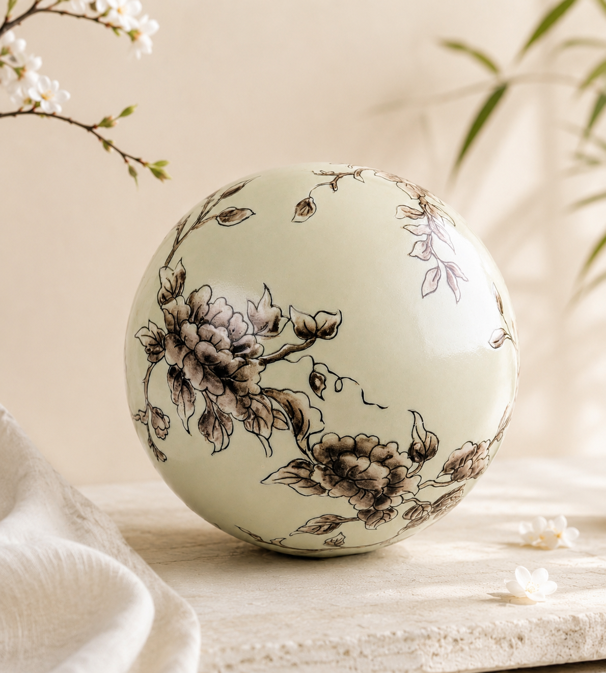 Vintage Oriental Accents Porcelain Decorative Sphere Orb Floral Chinoiserie Decor