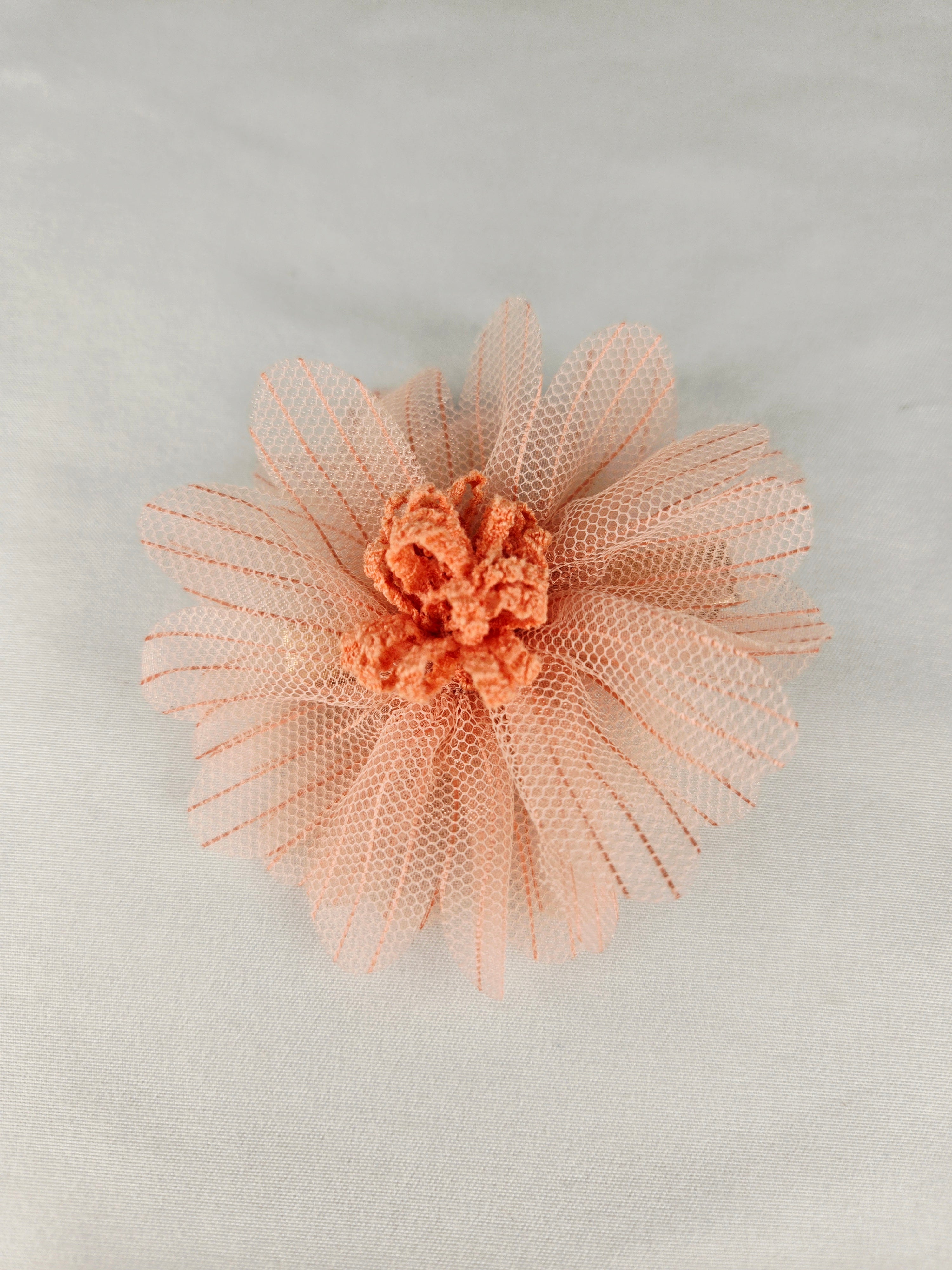 🎁 Present Pile Add-On | $25+ Order                    Peach Mesh Flower Hair Clip Sheer Petal Floral Barrette Gold Tone Clip