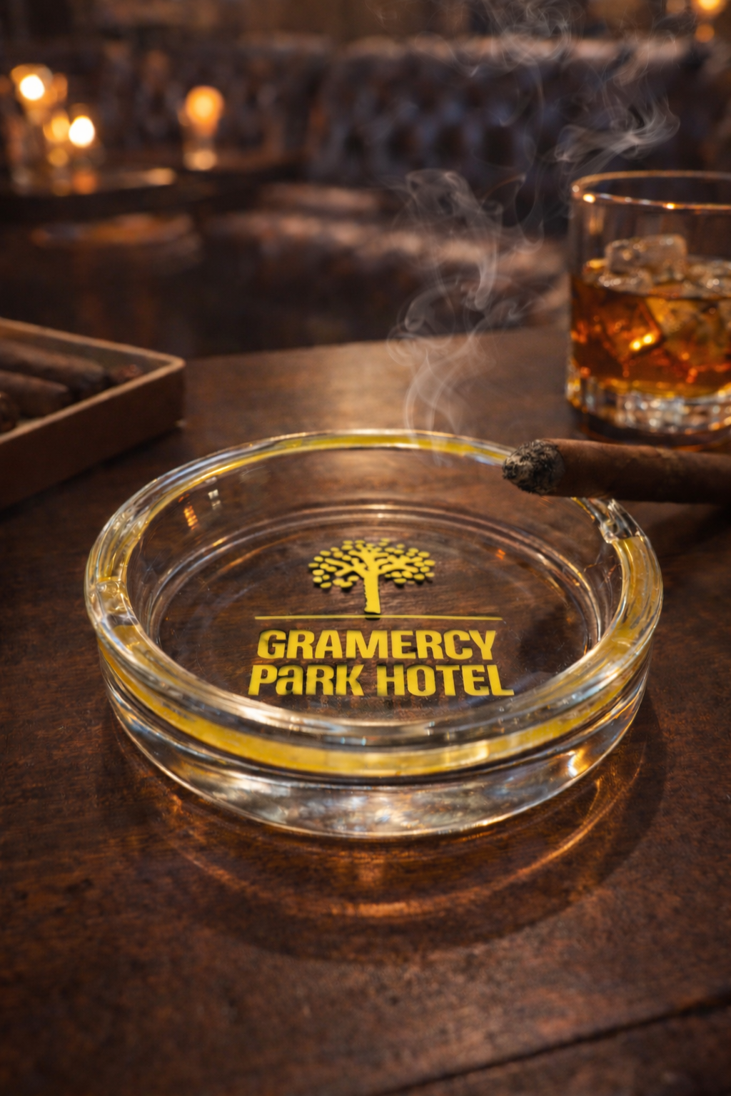 Gramercy Park Hotel Vintage “Yellow Tree” Logo Glass Ashtray