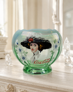 Fenton Green Opalescent Coca-Cola Gibson Girl Hand-Painted Rose Bowl