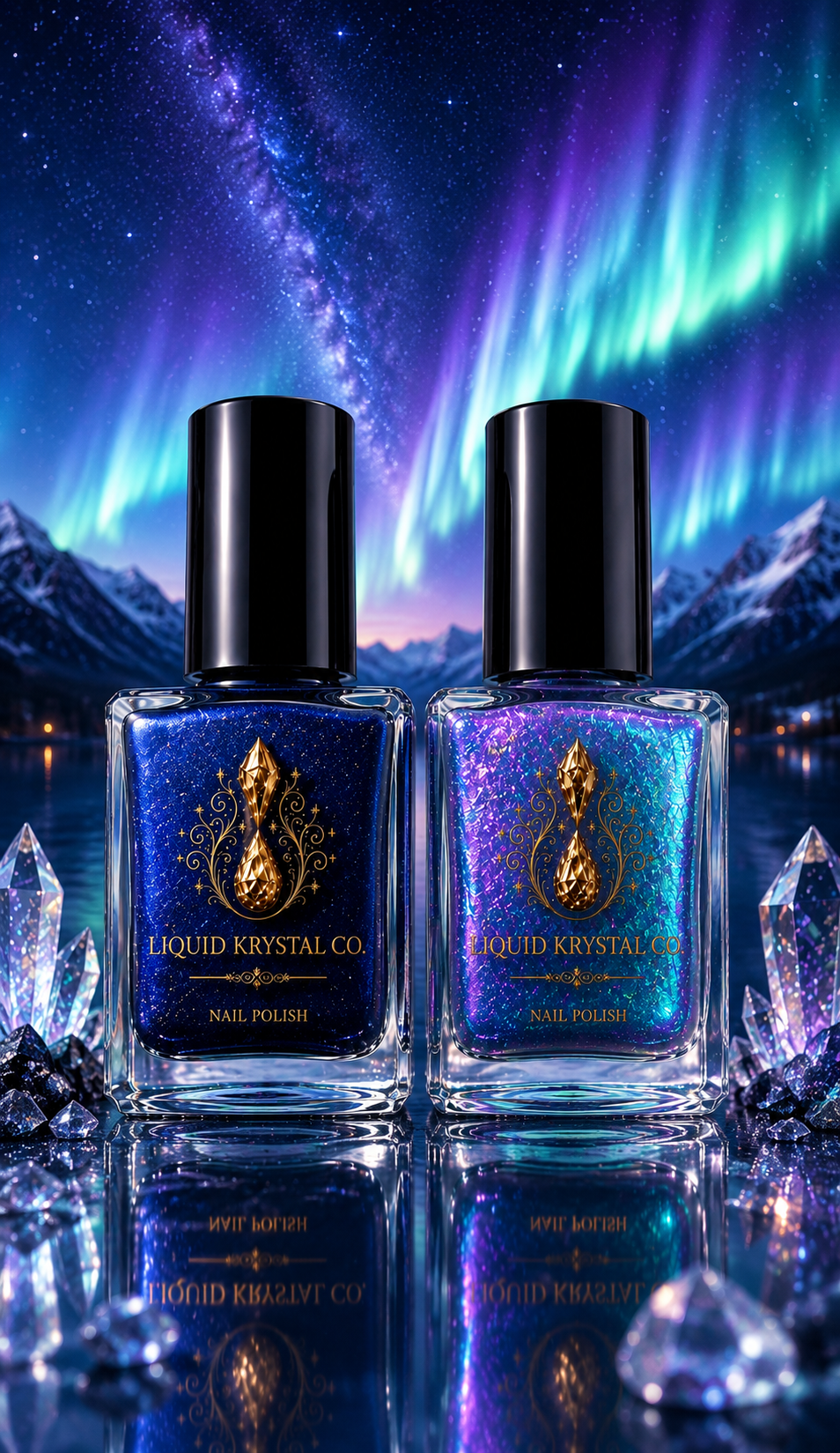 Liquid Krystal Co. Prototype -2027- NOT FOR SALE - Alaskan Skies Collection | Alaskan Night Sky & Aurora Veil Duo | 2 Piece Indie Nail Polish Set | 1/2 oz Bottles