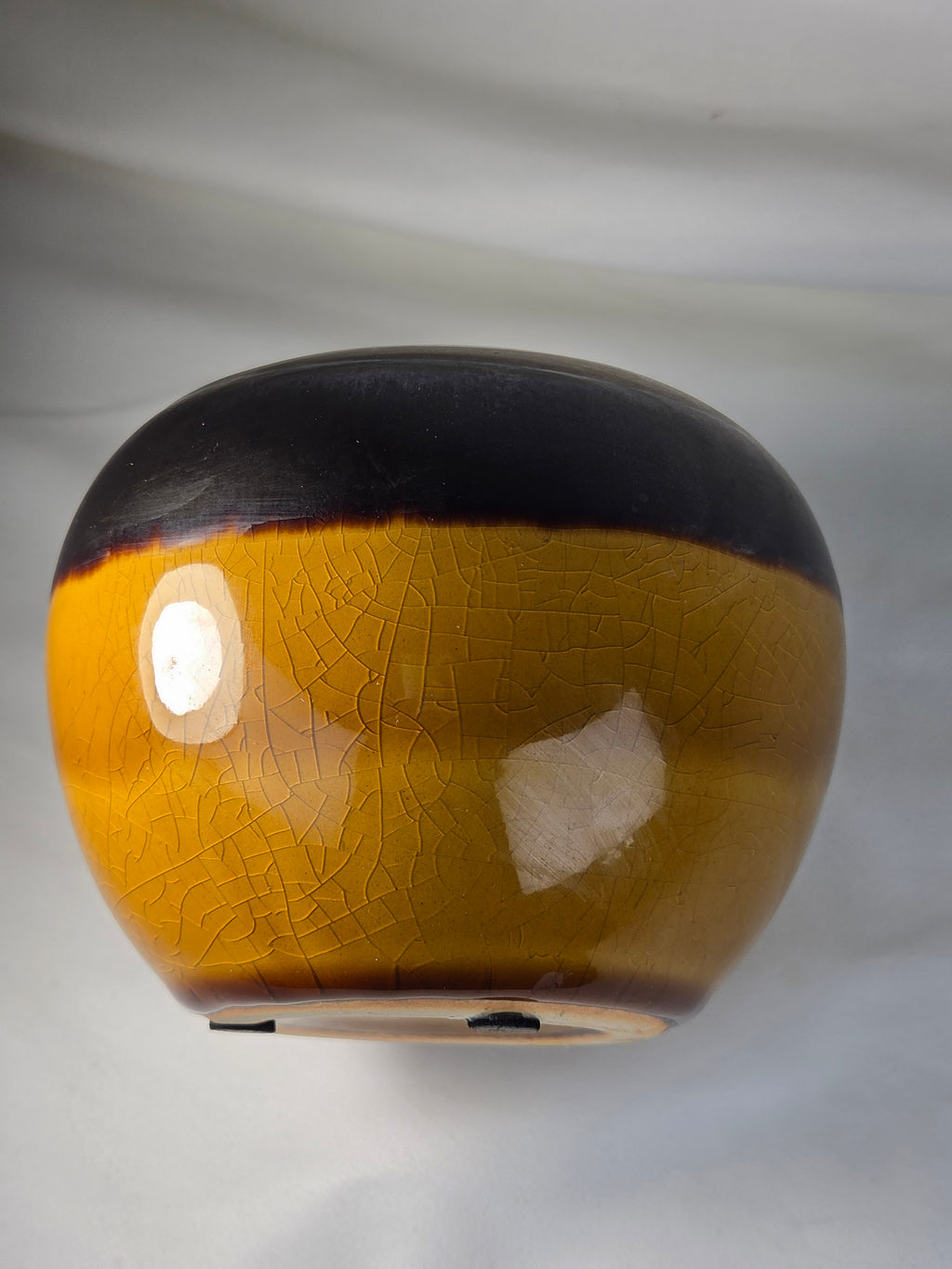 Crackle Glaze Ceramic Vessel with Removable Metal Insert Firepot