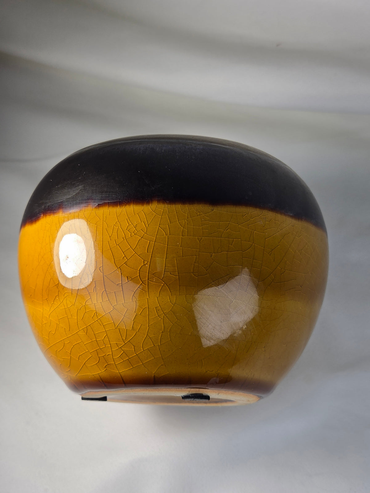 Crackle Glaze Ceramic Vessel with Removable Metal Insert Firepot