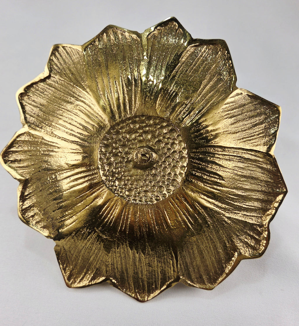 Vintage Heavy Cast Brass-Plated Floral Chamberstick Candle Holders Set of 2 | 6" Gold Tone Flower Candlesticks