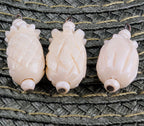 Vintage Hand Carved Pale Peach Stone Pineapple & Seed Pod Pendant Charm Trio Set