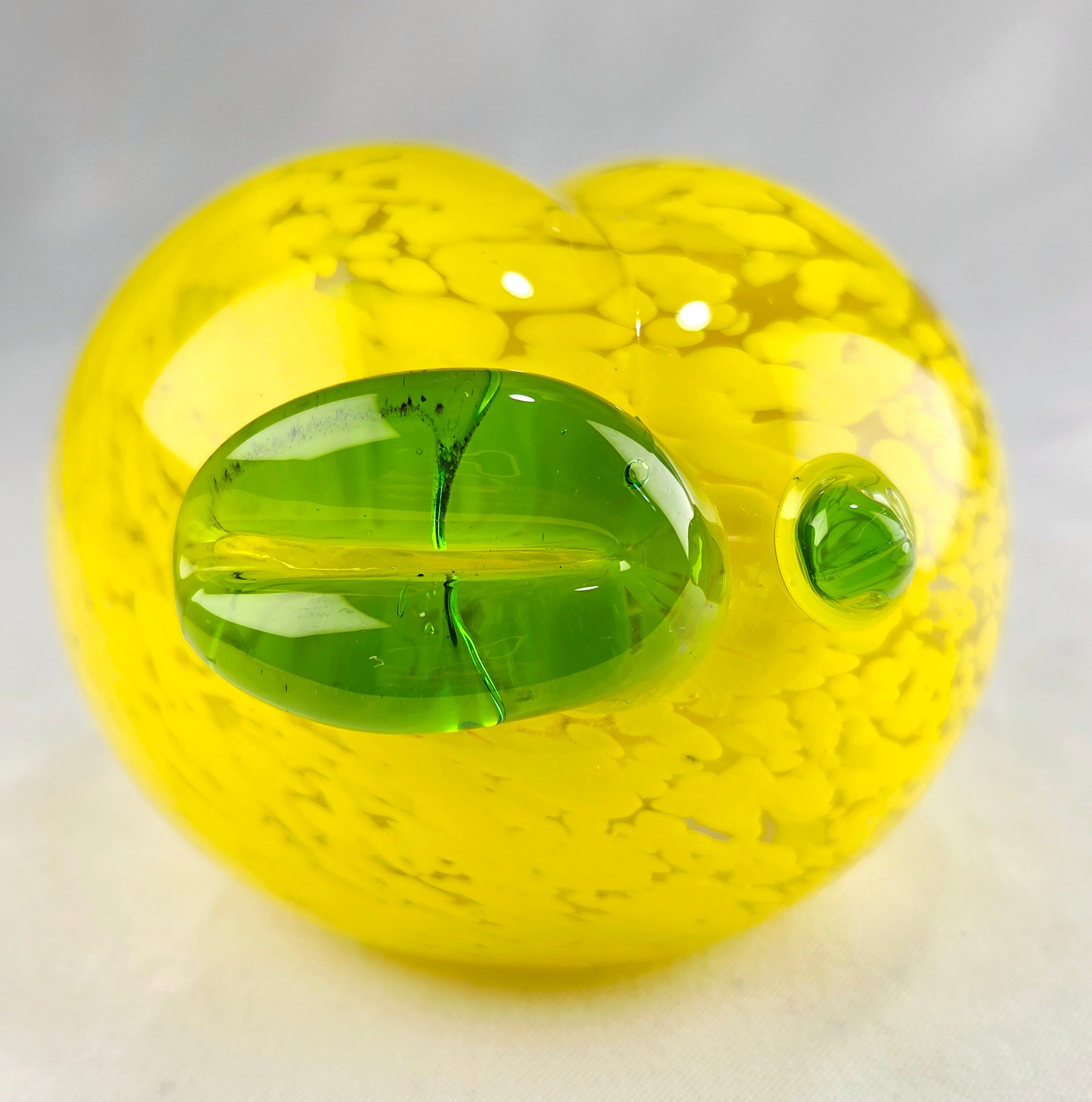 Vintage Hand Blown Art Glass Lemon Paperweight Yellow Green Decorative Fruit Figurine