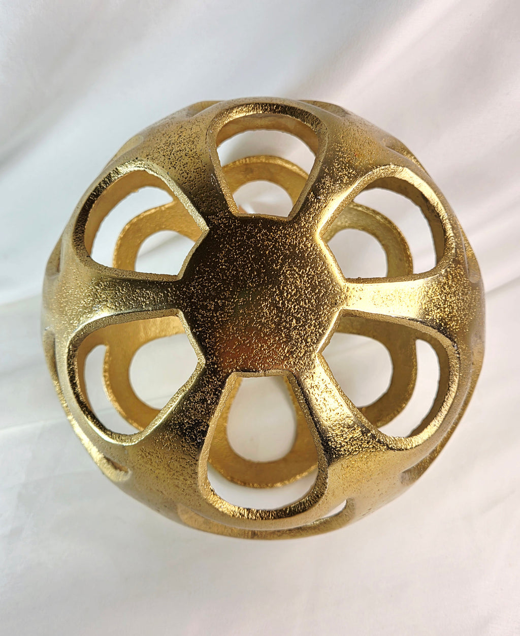 Handcrafted Gold Metal Openwork Orb Sculpture 8" Decorative Sphere India