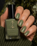Luminescent Lichen |  NOT FOR SALE  - Moss Green Crelly Nail Lacquer with Gold Iridescent Glitter | Liquid Krystal Co. - Prototype - 2027 Drop