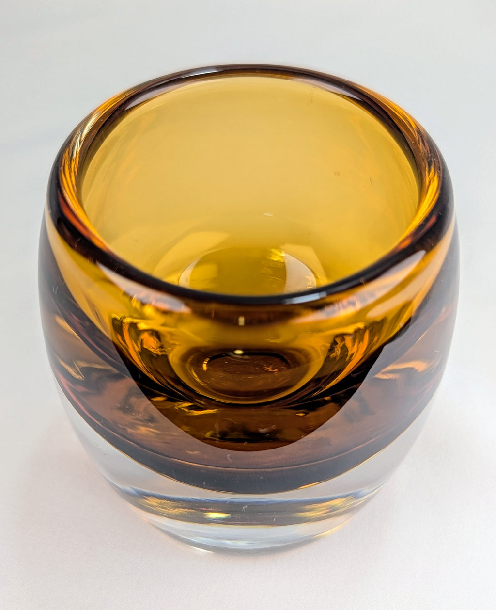 Amber Scandinavian Art Glass Vase Heavy Clear & Honey Glass Modern Decor