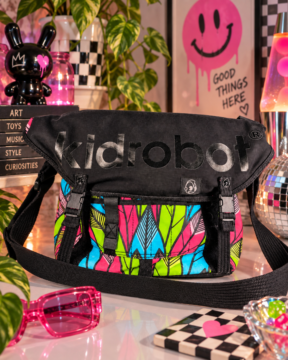 Kidrobot x Supakitch Neon Feather Messenger Bag Y2K Streetwear Crossbody