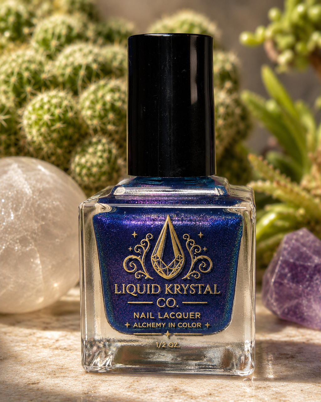 Diana’s Dalliance – Deep Sapphire Blue with Purple Gold Pink Shift Handmade Indie Nail Lacquer | Liquid Krystal Co.