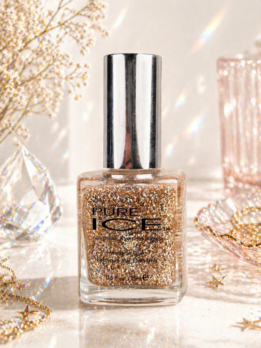 Pure Ice Nail Polish “Spit Fire” Gold Holographic Glitter Multicolor Sparkle Lacquer