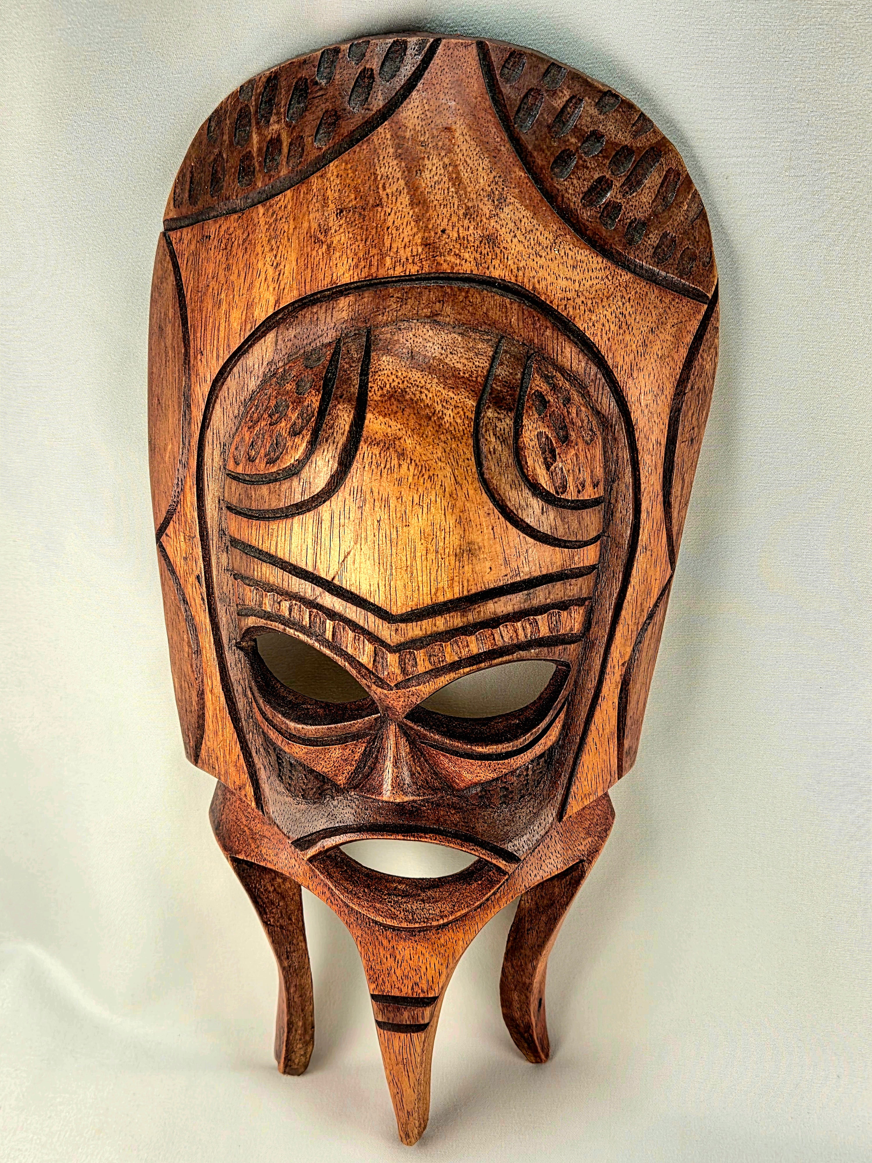 Hand Carved Wooden Tribal Wall Mask 14" Folk Art Decorative Wall Hanging Vintage