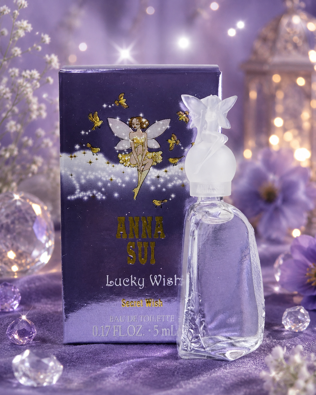 Anna Sui Lucky Wish Secret Wish Eau De Toilette Mini Perfume 0.17 oz 5ml Fairy Bottle