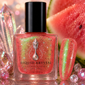 Melonite | Watermelon Jelly Nail Polish | Green Aurora Shimmer | Black Seed Glitter | Indie Lacquer | Liquid Krystal Co.