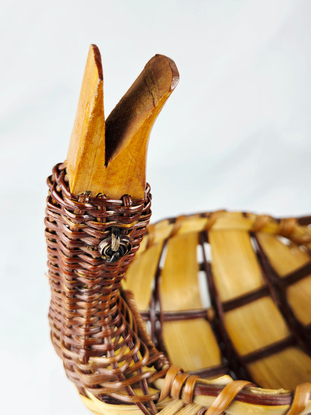 Handwoven Vintage Duck Basket | Rustic Folk Art | 6” x 5”