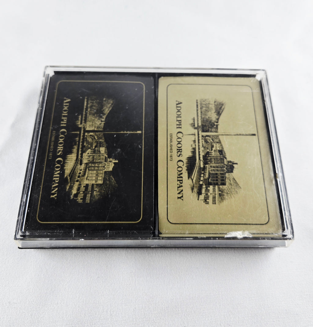 Coors Brewery Vintage Advertising Bridge Playing Cards Set – Black & Gold Adolph Coors Company Decks | Mid-Century Bar Memorabilia