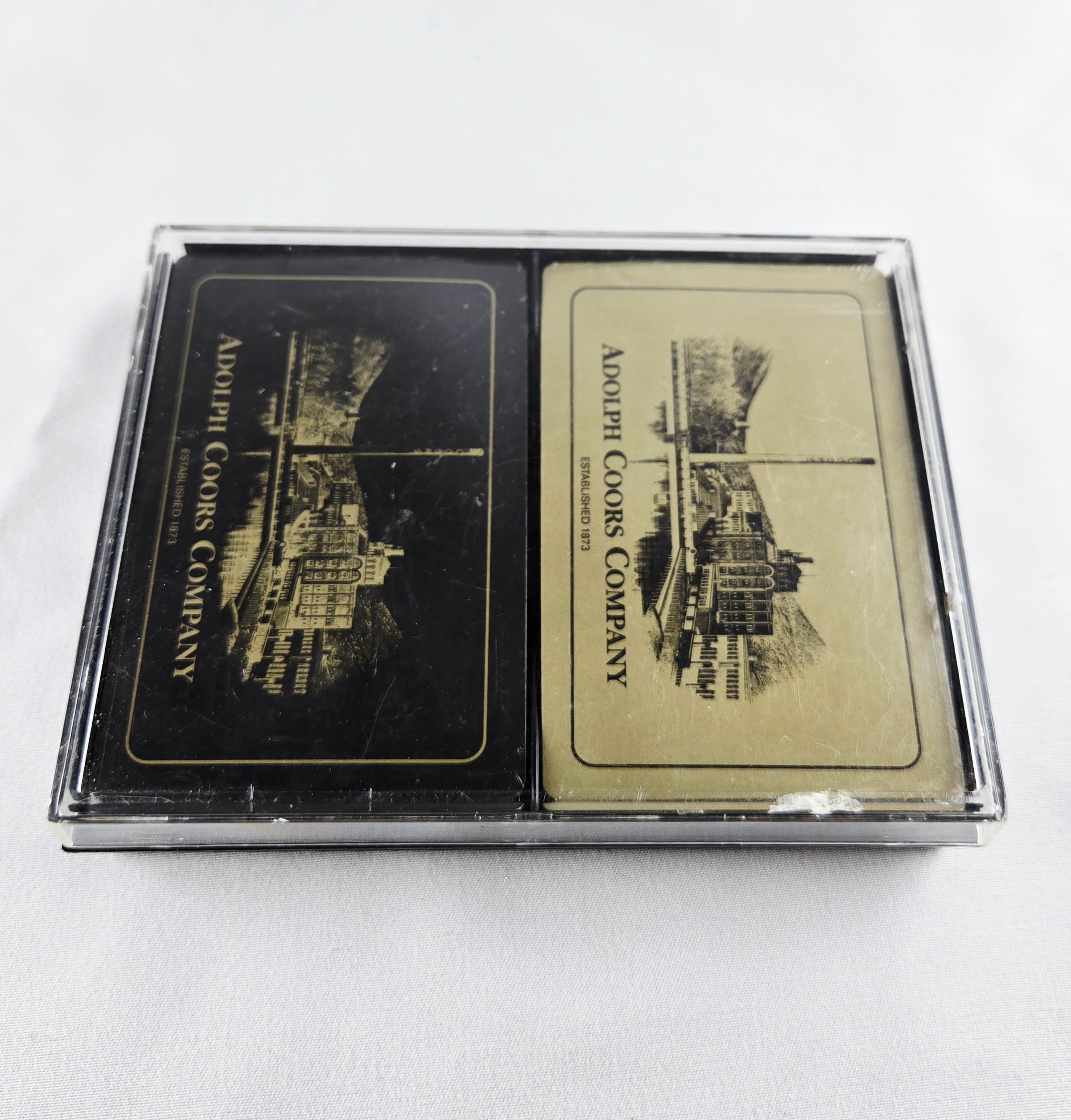 Coors Brewery Vintage Advertising Bridge Playing Cards Set – Black & Gold Adolph Coors Company Decks | Mid-Century Bar Memorabilia