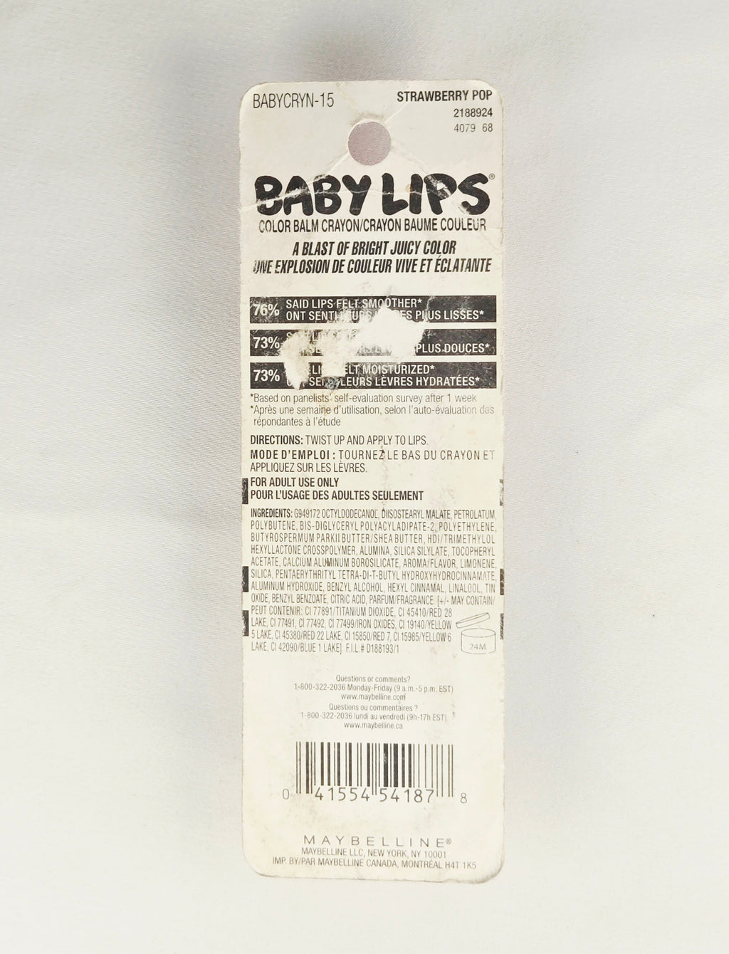 Maybelline Baby Lips Color Balm Crayon – Strawberry Pop (15) Hydrating Lip Color Crayon New Sealed