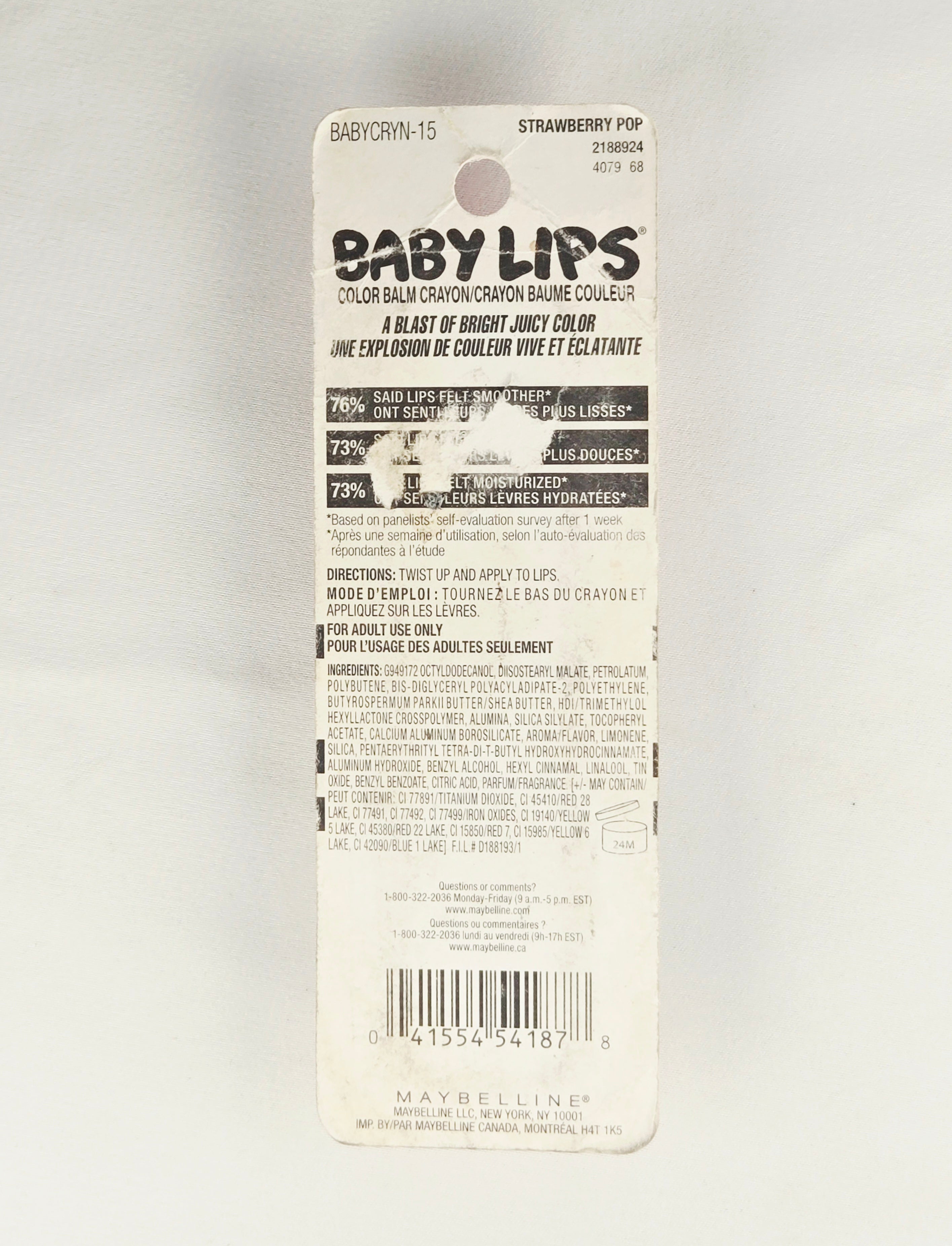 Maybelline Baby Lips Color Balm Crayon – Strawberry Pop (15) Hydrating Lip Color Crayon New Sealed