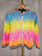 JoJo’s Closet Nickelodeon Neon Rainbow Sequin Bomber Jacket — Girls XL 14/16