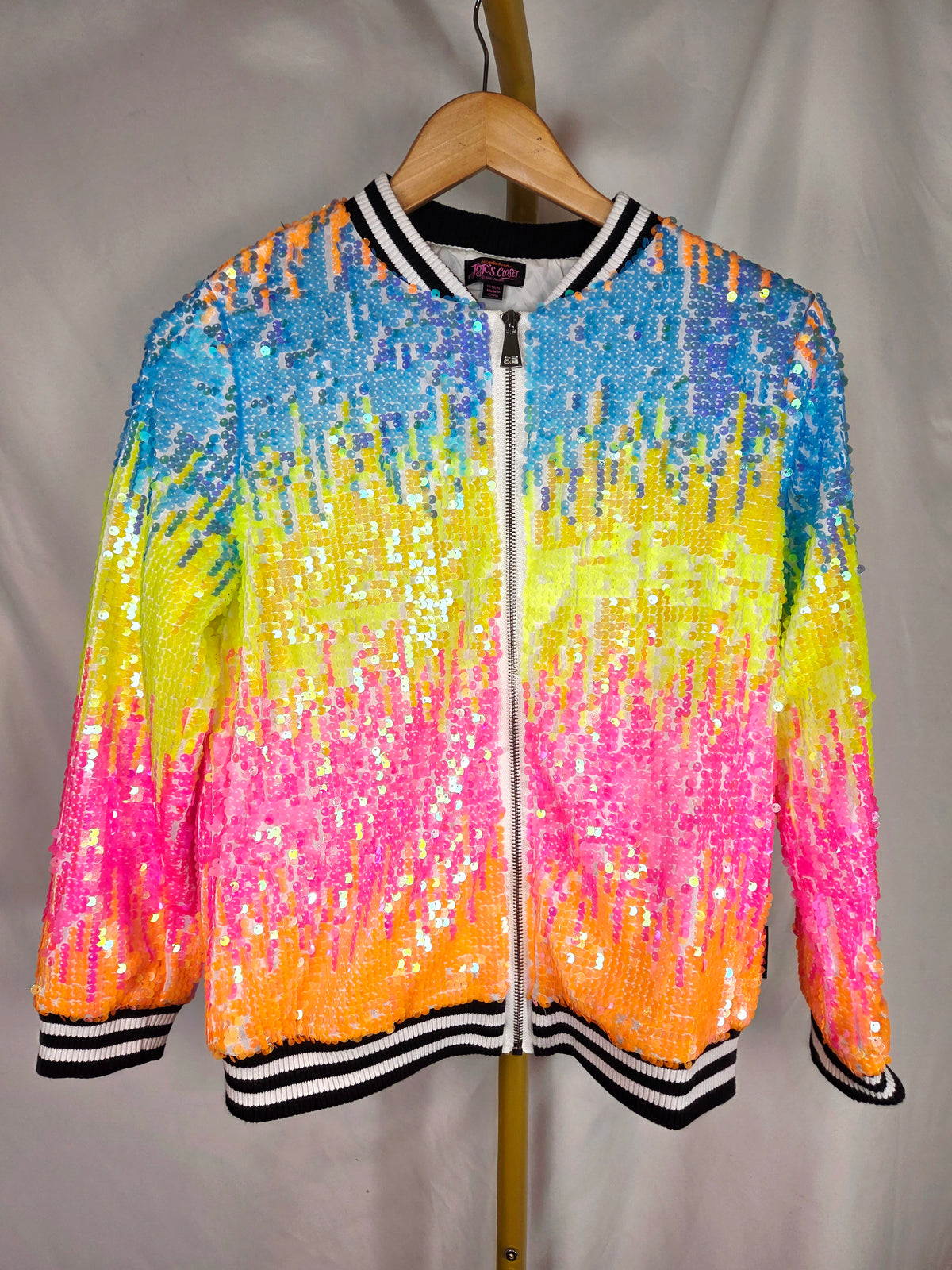 JoJo’s Closet Nickelodeon Neon Rainbow Sequin Bomber Jacket — Girls XL 14/16