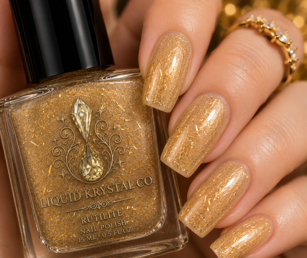 Rutilite | NOT FOR SALE  -  Quartz Jelly Nail Lacquer Topper | Champagne Gold Shimmer & Golden Crystal Inclusions | Liquid Krystal Co. - Prototype - 2027 Drop