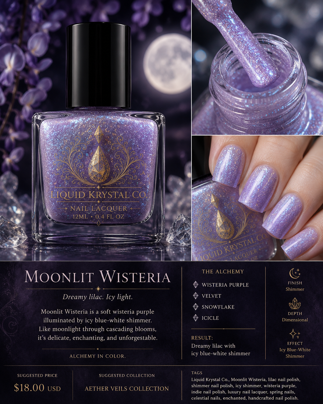 Moonlit Wisteria Lilac Shimmer Nail Lacquer | Liquid Krystal Co Prototype