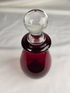 Vintage Ruby Red Art Glass Perfume Bottle with Clear Ball Stopper